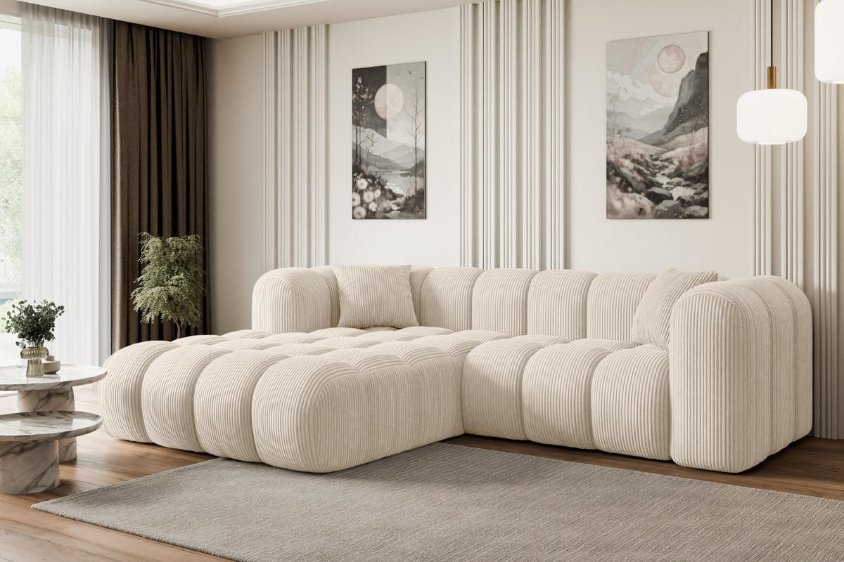 ECKSOFA Ottomane Links OLEA-L1 - 231x173x74 cm Beige Cord - Beige/Schwarz, Holzwerkstoff/Kunststoff (190/242cm) - ALTDECOR