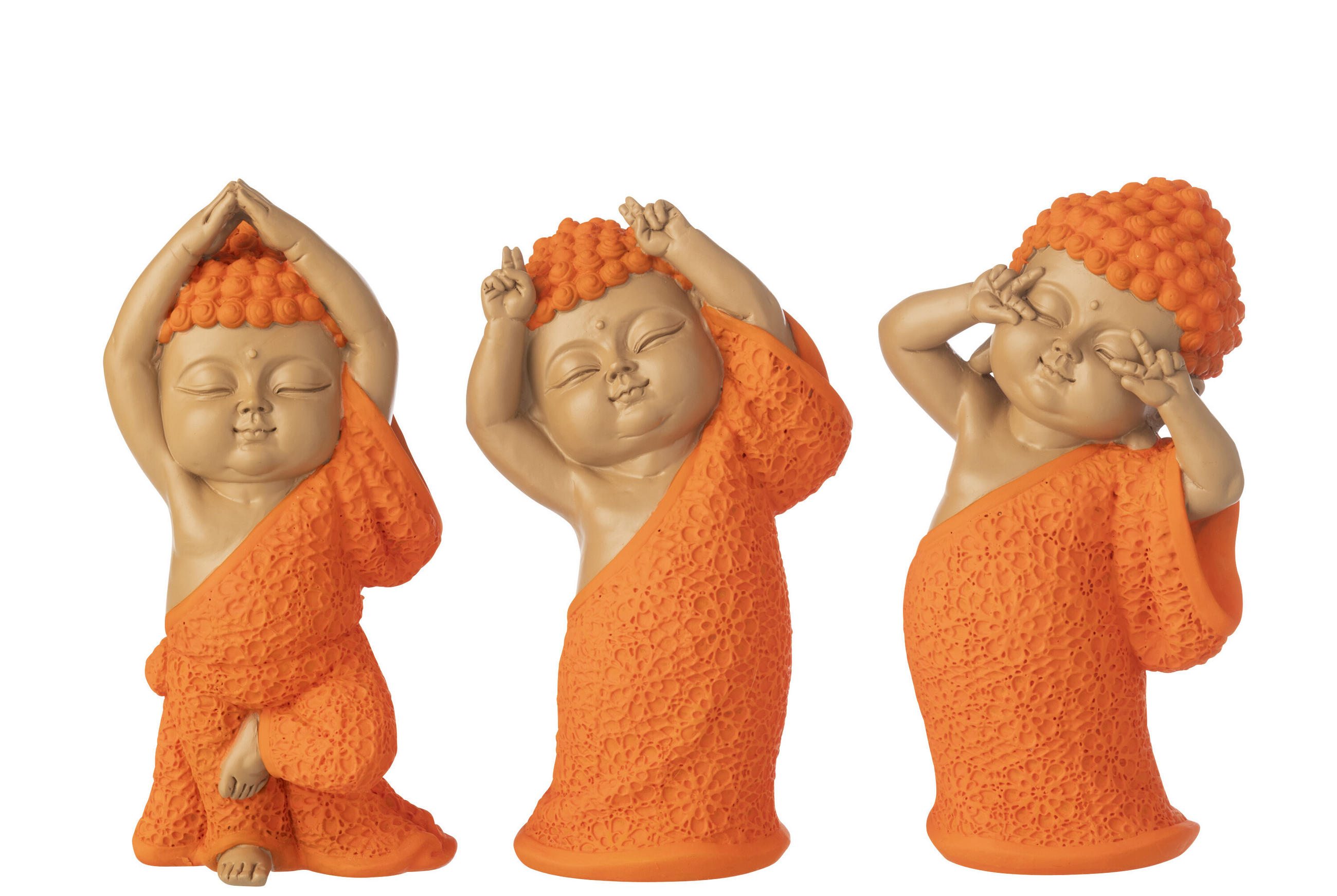 DEKOOBJEKT MÖNCH LUSTIG (3ER SET) - Orange, Glas/Naturmaterialien (10/20/13.5cm) - J-Line