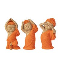 DEKOOBJEKT MÖNCH LUSTIG (3ER SET) - Orange, Glas/Naturmaterialien (10/20/13.5cm) - J-Line