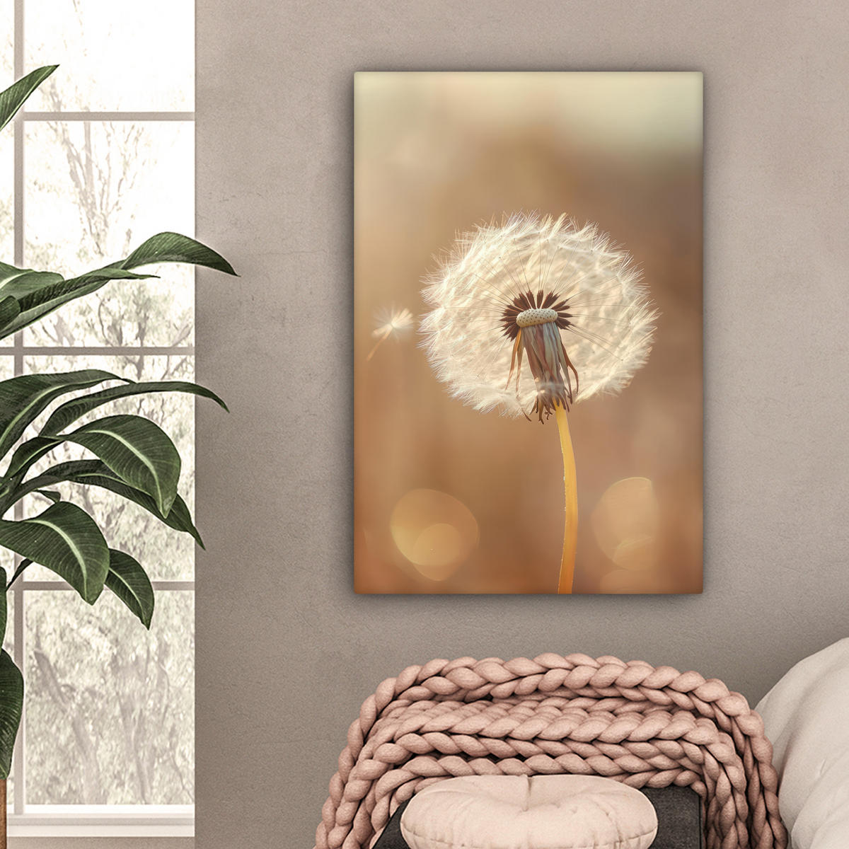 LEINWANDBILD Löwenzahn - Beige - Natur - Blume 60x90 cm - Hellbraun, Textil (60/90cm) - MuchoWow