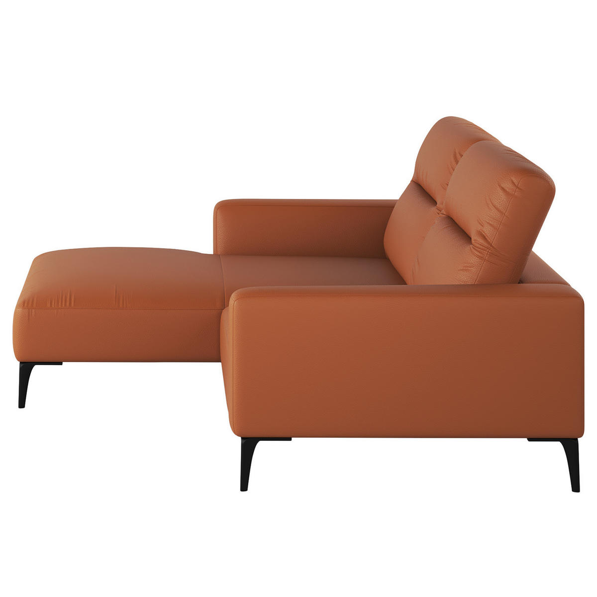 1,5-SITZER ECKSOFA mit Longchair - Kastanienfarben/Schwarz, Leder/Metall (232/180cm) - home24