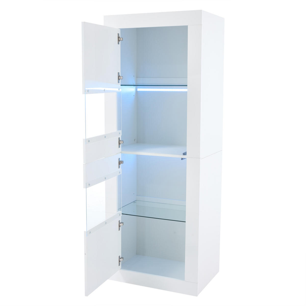 VITRINE mit LED Beleuchtung Verstellbaren Glasböden Hochschrank mit Acryltüren Wohnzimmer Weiß 61x42x162 cm - Weiß, Glas/Holzwerkstoff (61/162/42cm) - EVRYAE