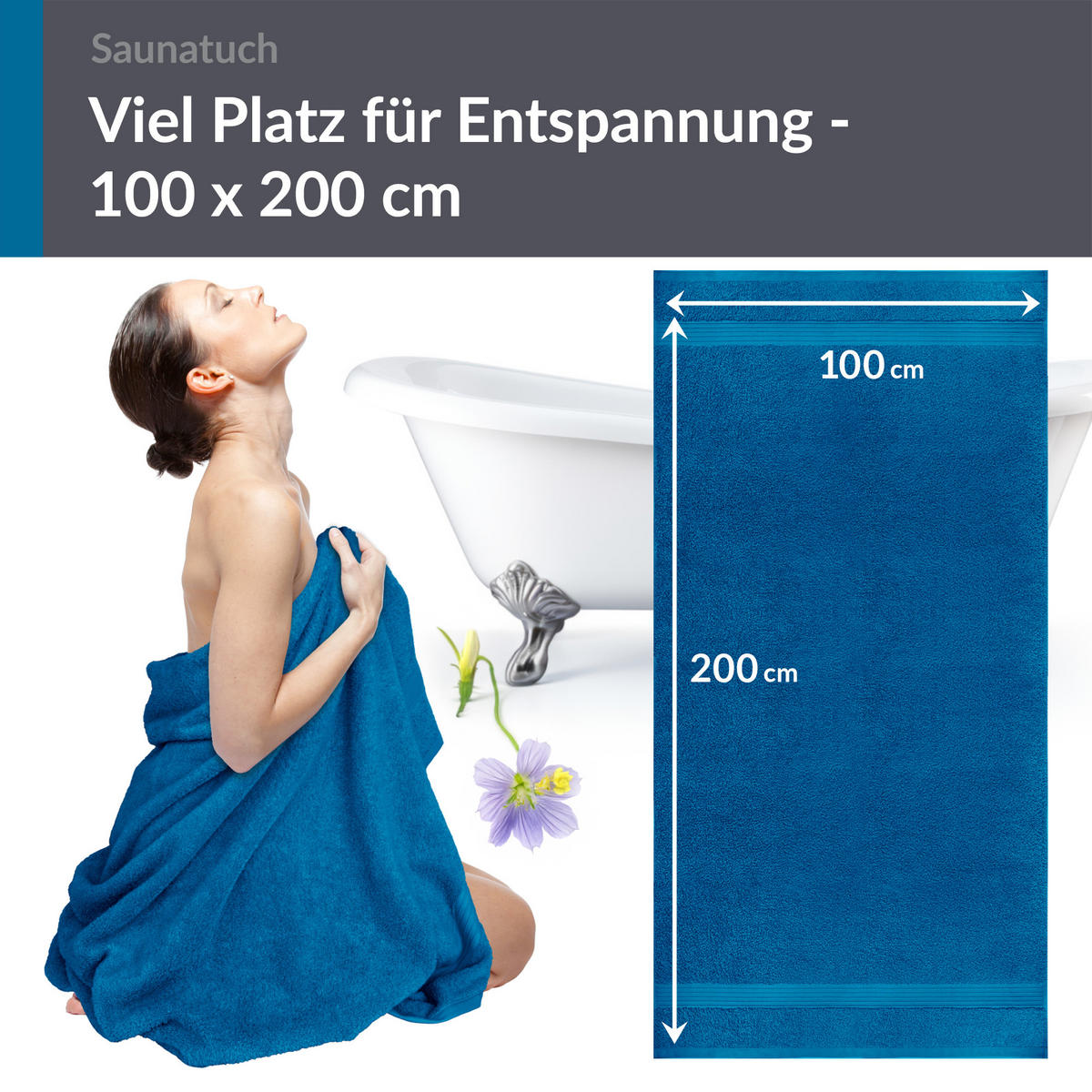 BADETUCH Linz Petrol Blau 100x200 cm - Petrol, Textil (100/200cm) - Lashuma