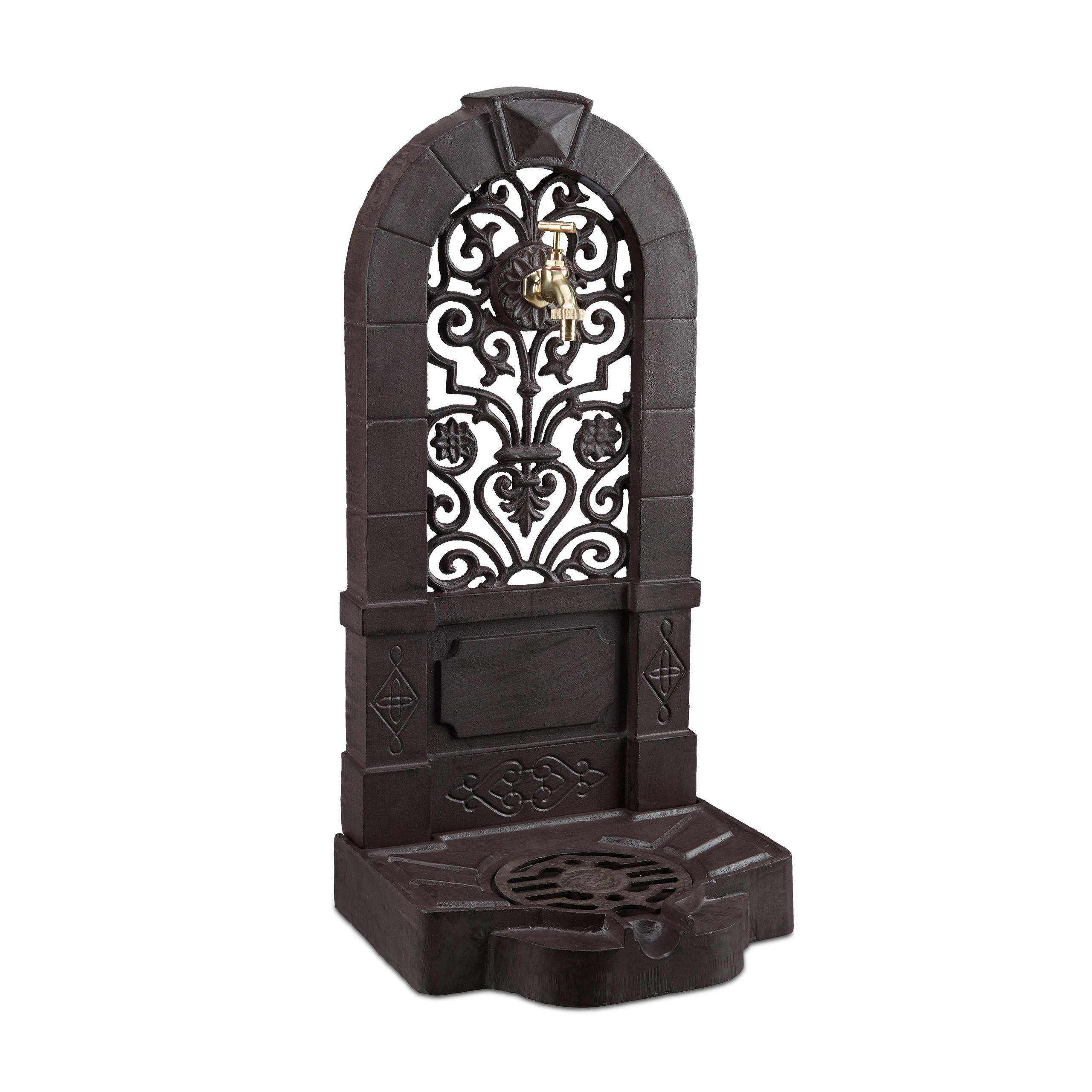 STANDBRUNNEN - Dunkelbraun, Metall (30/35.5/74cm) - Relaxdays