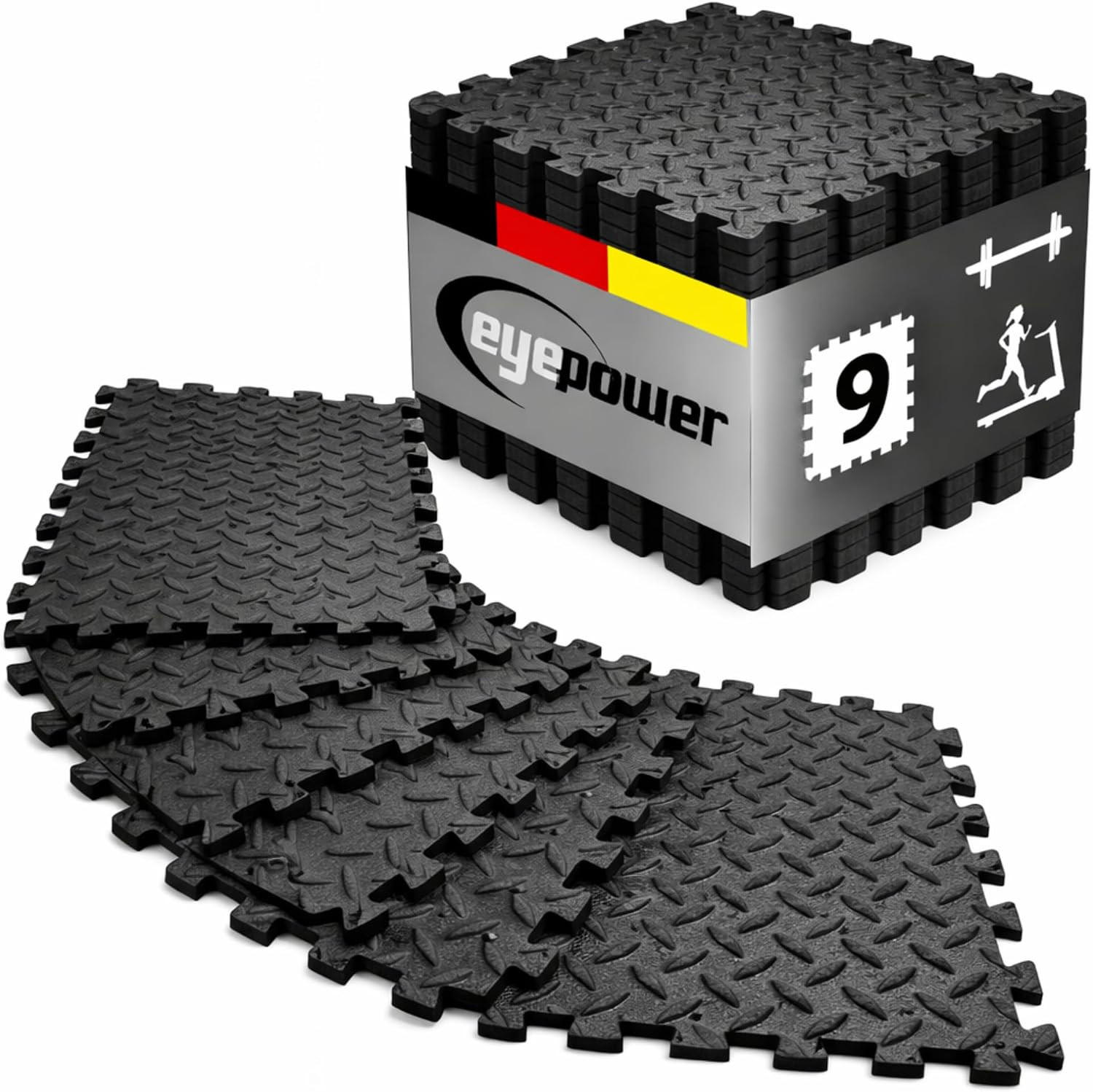 PUZZLEMATTE, 9er Set, 30x30x1cm, Schwarz - Schwarz, Kunststoff (30/30cm) - eyepower