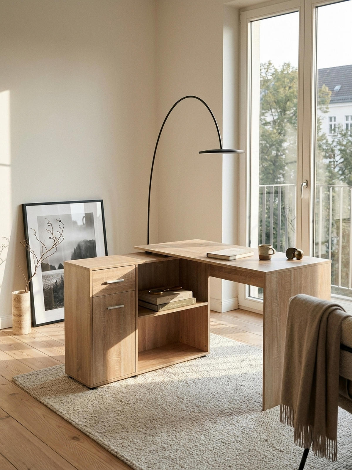 SCHREIBTISCH mit Regalplatte – flexibel aufstellbar, melaminbeschichtet, Sonoma, 120x107x75 cm - Beige/Braun, Holz/Kunststoff (107/120/75cm) - KADIMA DESIGN