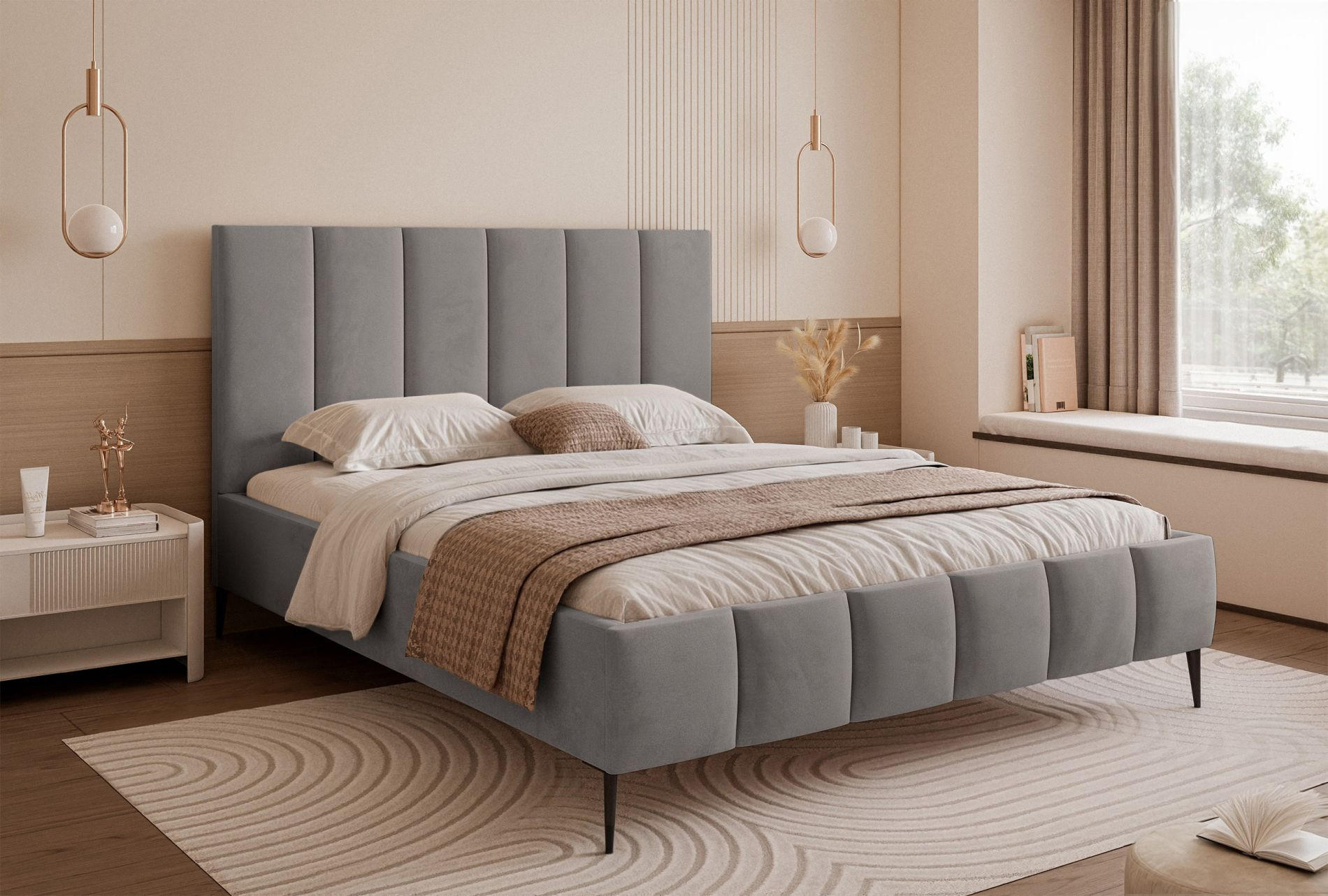 Thumbnail - Selsey Polsterbett, Hellgrau, Textil, 2-Sitzer, 160x200 cm, Schlafzimmer, Betten, Polsterbetten