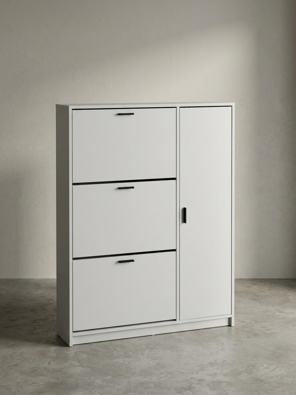 SCHUHSCHRANK – Weiß, 90x120x24 cm, Schuhkipper geschlossen, mit Ablage - Weiß, Holzwerkstoff (90/120/24cm) - KADIMA DESIGN
