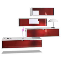 WOHNWAND Lana Fronten in Bordeaux Hochglanz - Bordeaux, Holzwerkstoff (210/170/37cm) - Vladon