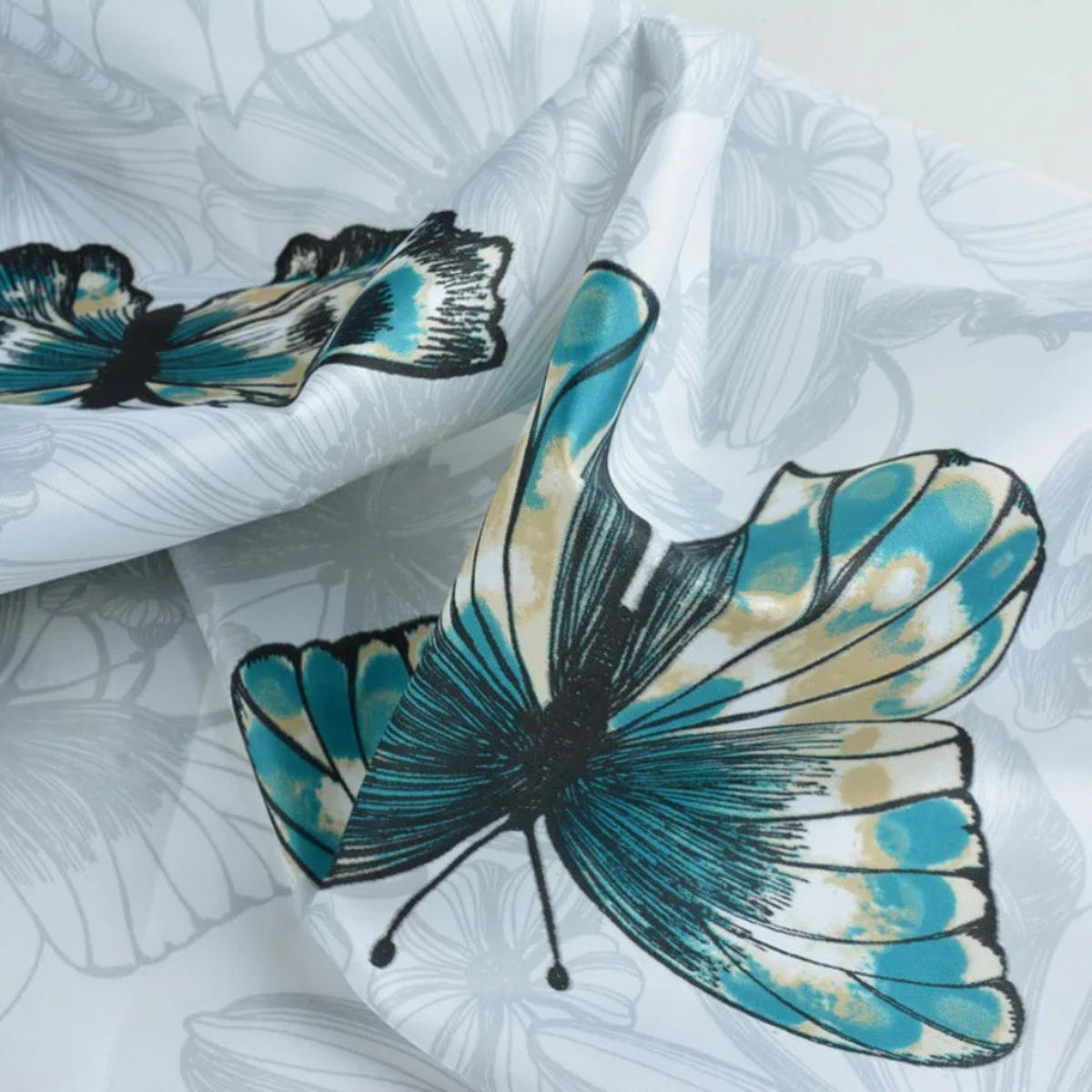 DUSCHVORHANG Schmetterling floral 180 x 180 cm Design Druck wasserdicht - Weiß, Textil (180/180cm) - MCBOSON