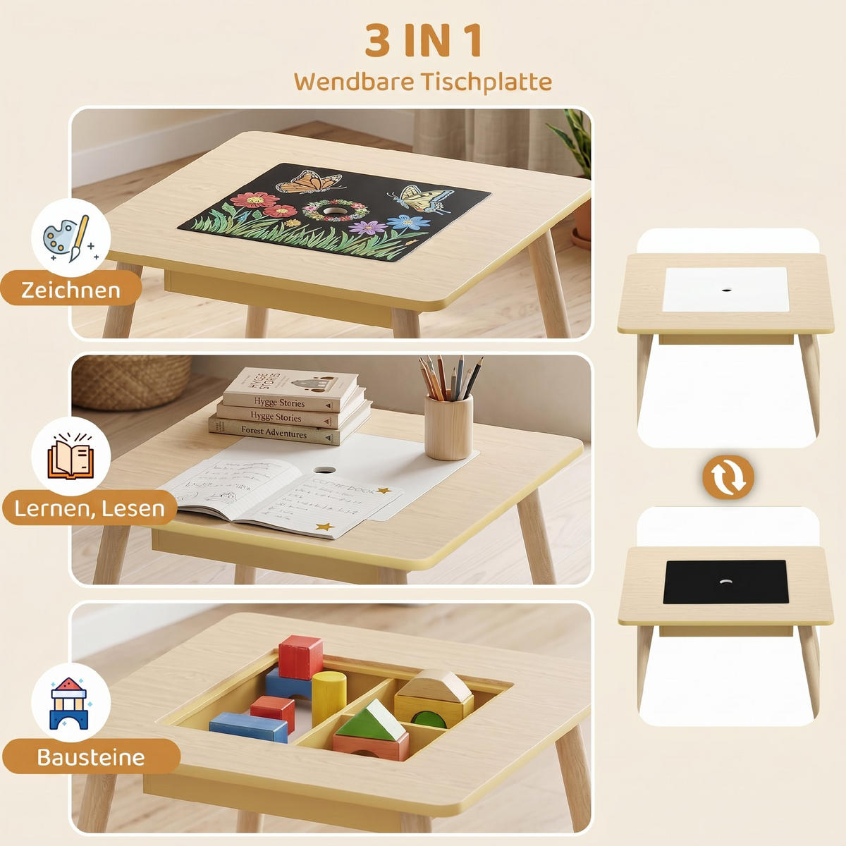 KINDERTISCHGRUPPE Naturfarben 60.0/60.0/44.0cm - Naturfarben, Holzwerkstoff (60/44/60cm)