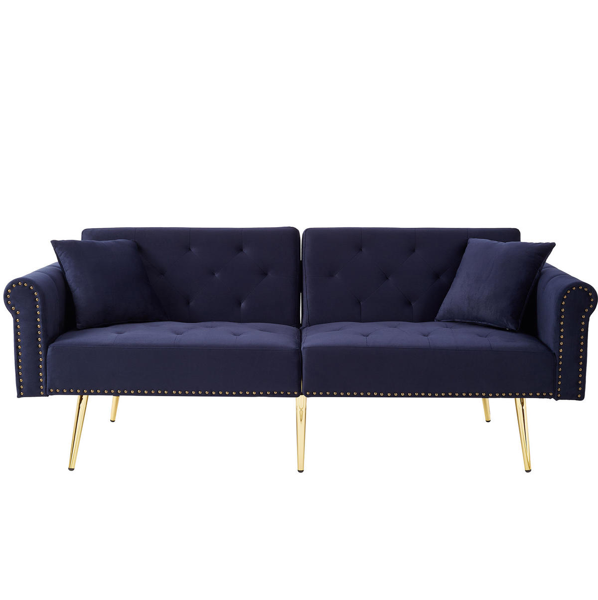 SCHLAFSOFA aus Samt 147x85 cm Antikblau mit 3-stufig verstellbarer Rückenlehne und goldfarbenen Metallfüßen - Blau, Kunststoff (75/70/173cm) - Modfu
