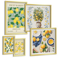 BILDER SET 5er Set - 50x50 cm & 20x30 cm & 40x60 cm Goldrahmen - Zitronenbäume in der Sonne - Goldfarben, Kunststoff (40/60cm) - TULUP