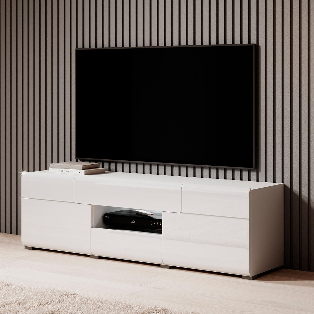 TV STOLÍK Jules Biela - biela, kompozitné drevo (159/47/39cm) - Petits-meubles