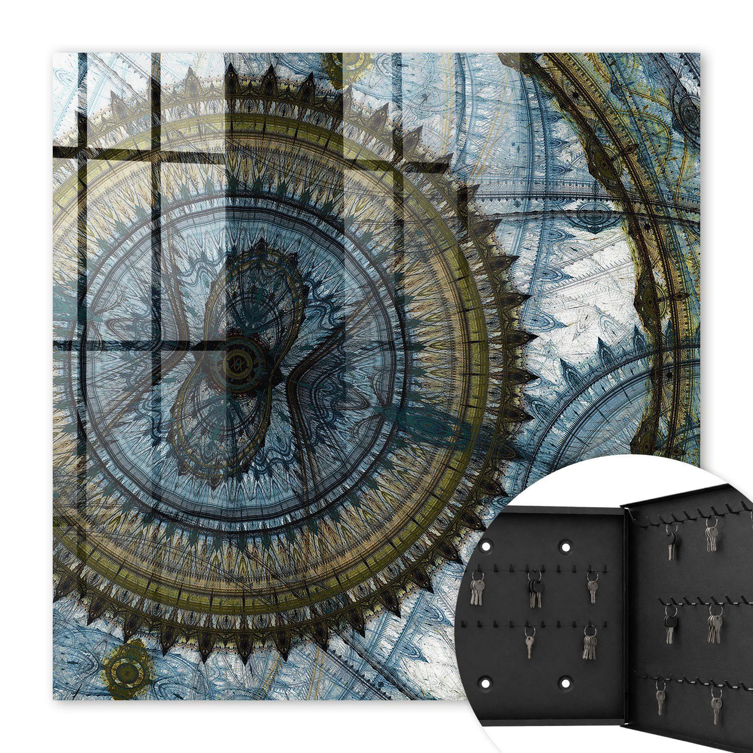 SCHLÜSSELBOX Schwarz 30x30 cm- Türöffnung nach rechts - Geometrisches Mandala - Blau, Metall (30/30/5cm) - TULUP