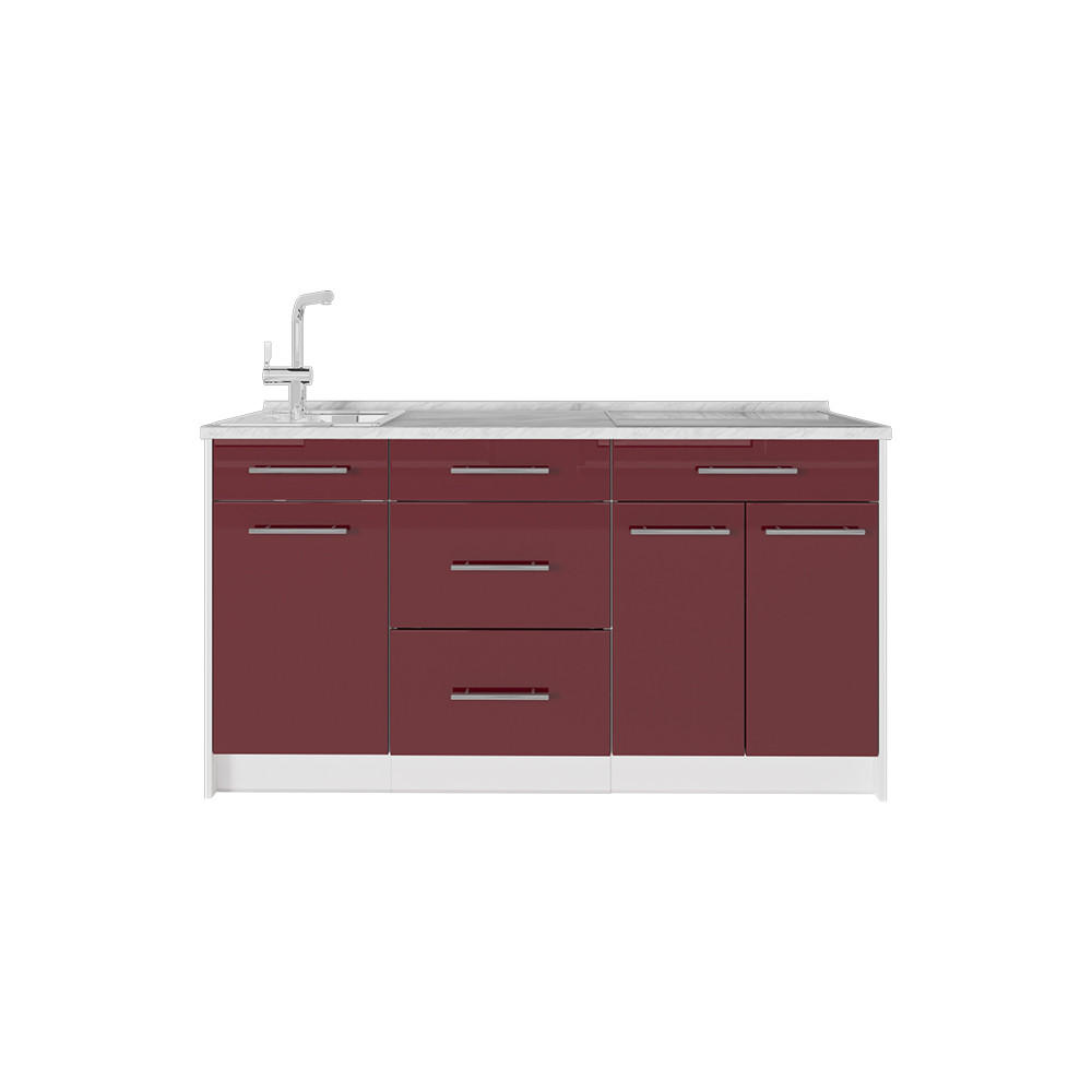 KUHINJSKI BLOK Fame-Line, Bordo rdeča barva visokega sijaja/Bela, 150 cm brez delovne plošče - bela/bordo, leseni material (150/81.2/51.6cm) - Vicco