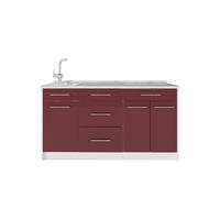 KUHINJSKI BLOK Fame-Line, Bordo rdeča barva visokega sijaja/Bela, 150 cm brez delovne plošče - bela/bordo, leseni material (150/81.2/51.6cm) - Vicco