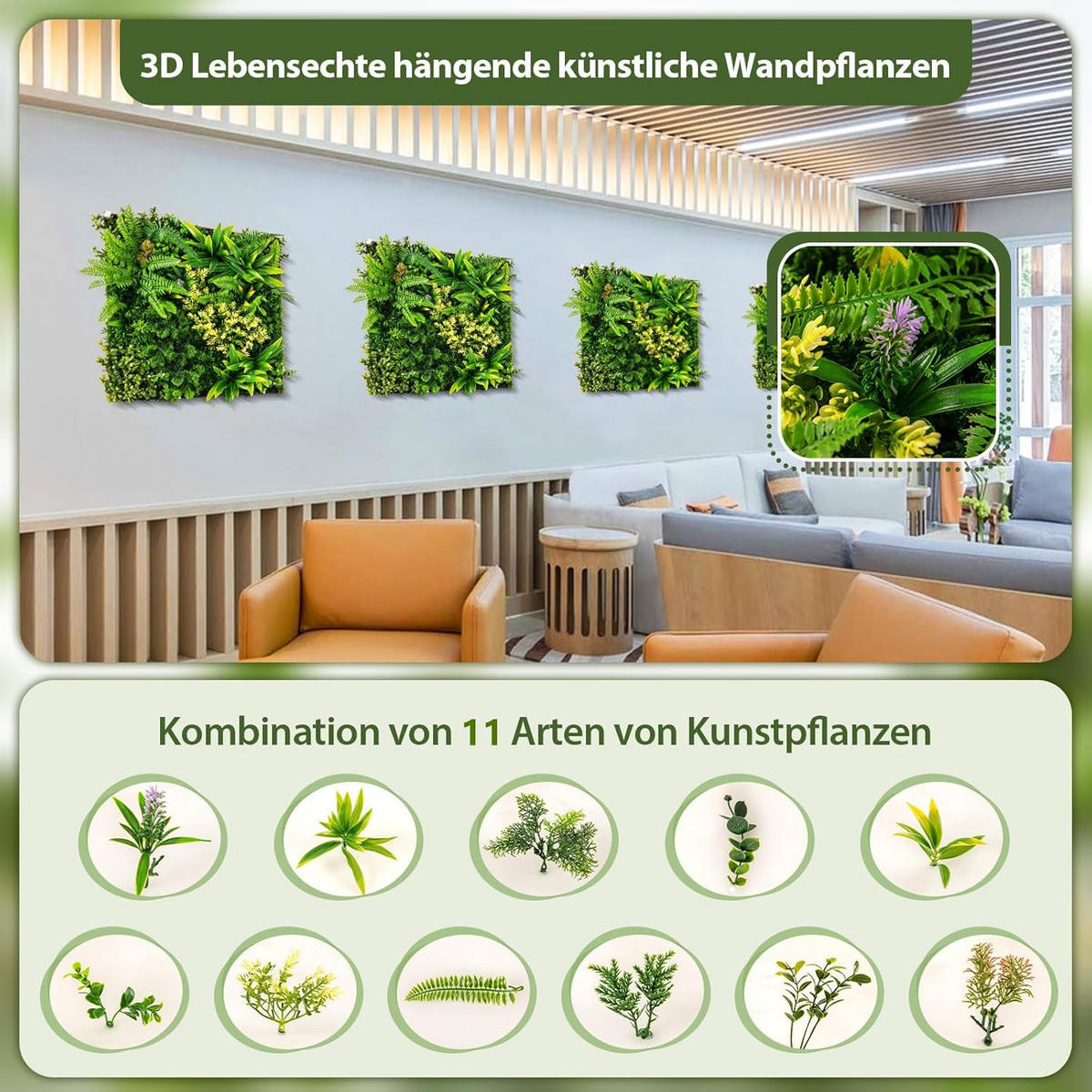 KUNSTPFLANZE Grün(2er-Set) - Grün, Kunststoff (8cm) - COSTWAY