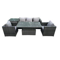 GARTENSET Polyrattan 5-Sitzer - Dunkelgrau/Grau, Glas/Kunststoff - Fimous