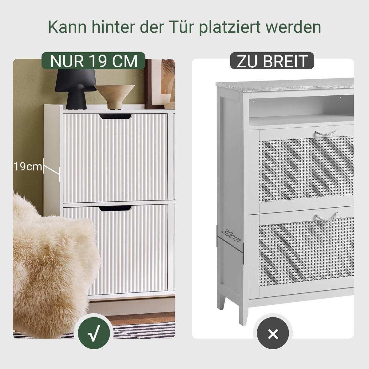 SCHUHSCHRANK mit 4 Klappen schmal 100x91x19cm Weiß - Weiß, Holzwerkstoff/Metall (100/91/19cm) - SoBuy