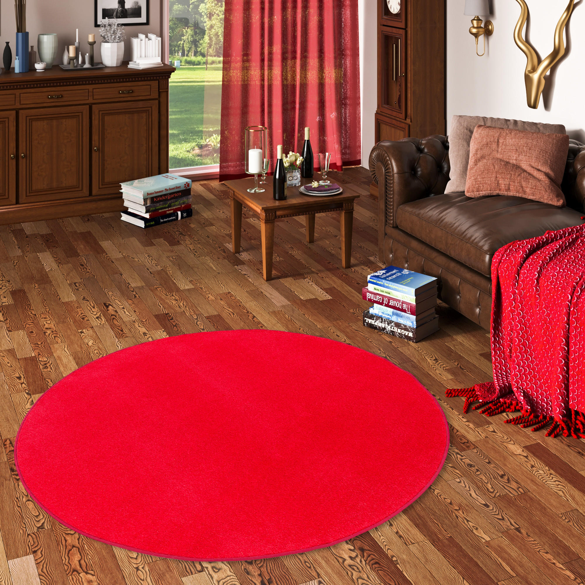 TREND VELOURS TEPPICH JOY RUND - Kirschrot, Textil (200/200cm) - Snapstyle