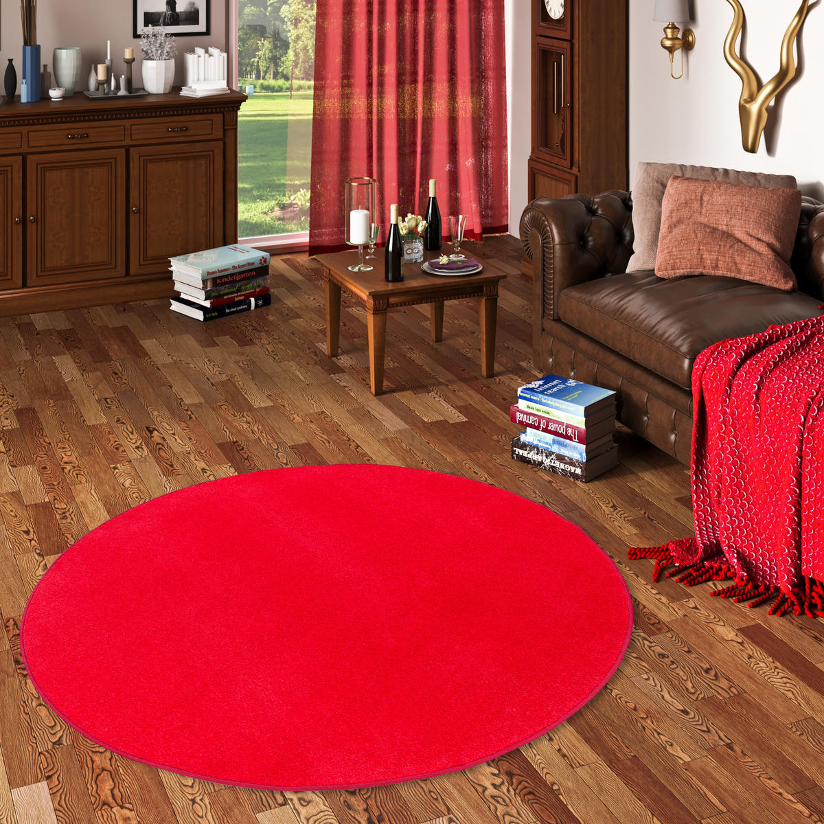 TREND VELOURS TEPPICH JOY RUND - Kirschrot, Textil (200/200cm) - Snapstyle