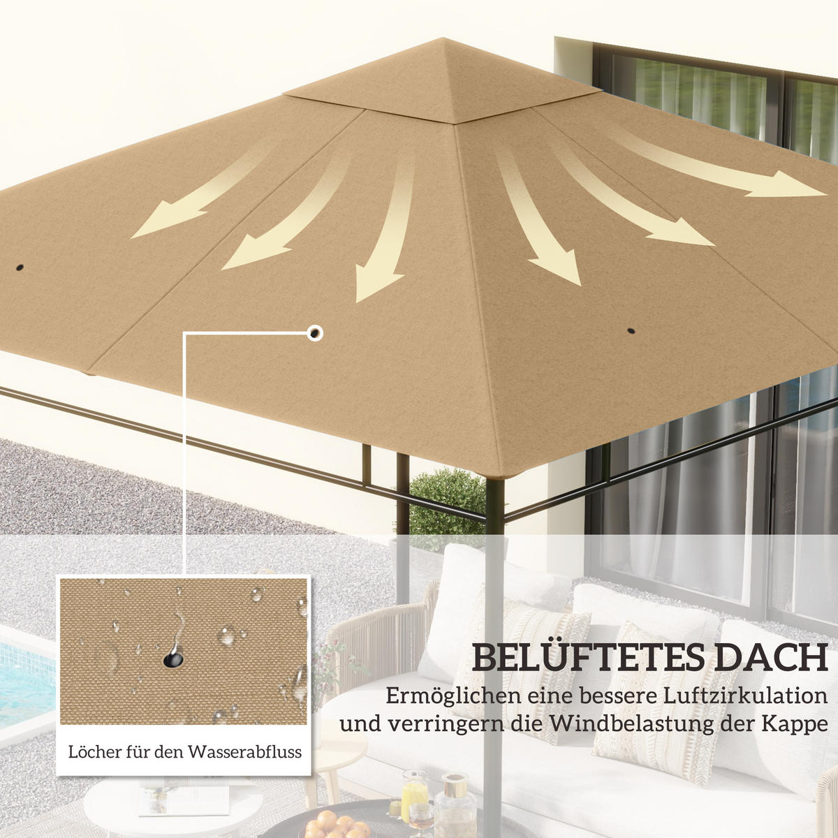 ERSATZDACH für Gartenpavillon DE-06036 298/295 cm Beige - Beige, Textil (295/298cm) - ComfortXL