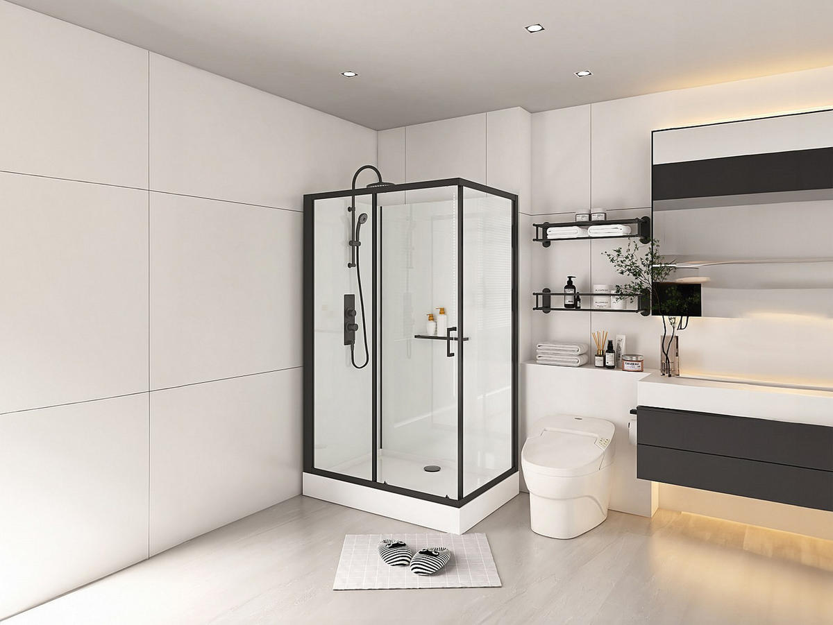 DUSCHKABINE - 110cm x 80cm - Aluminium - schwarz, weiß - ZODANI - Schwarz, Metall (80/110/200cm) - Vente-Unique