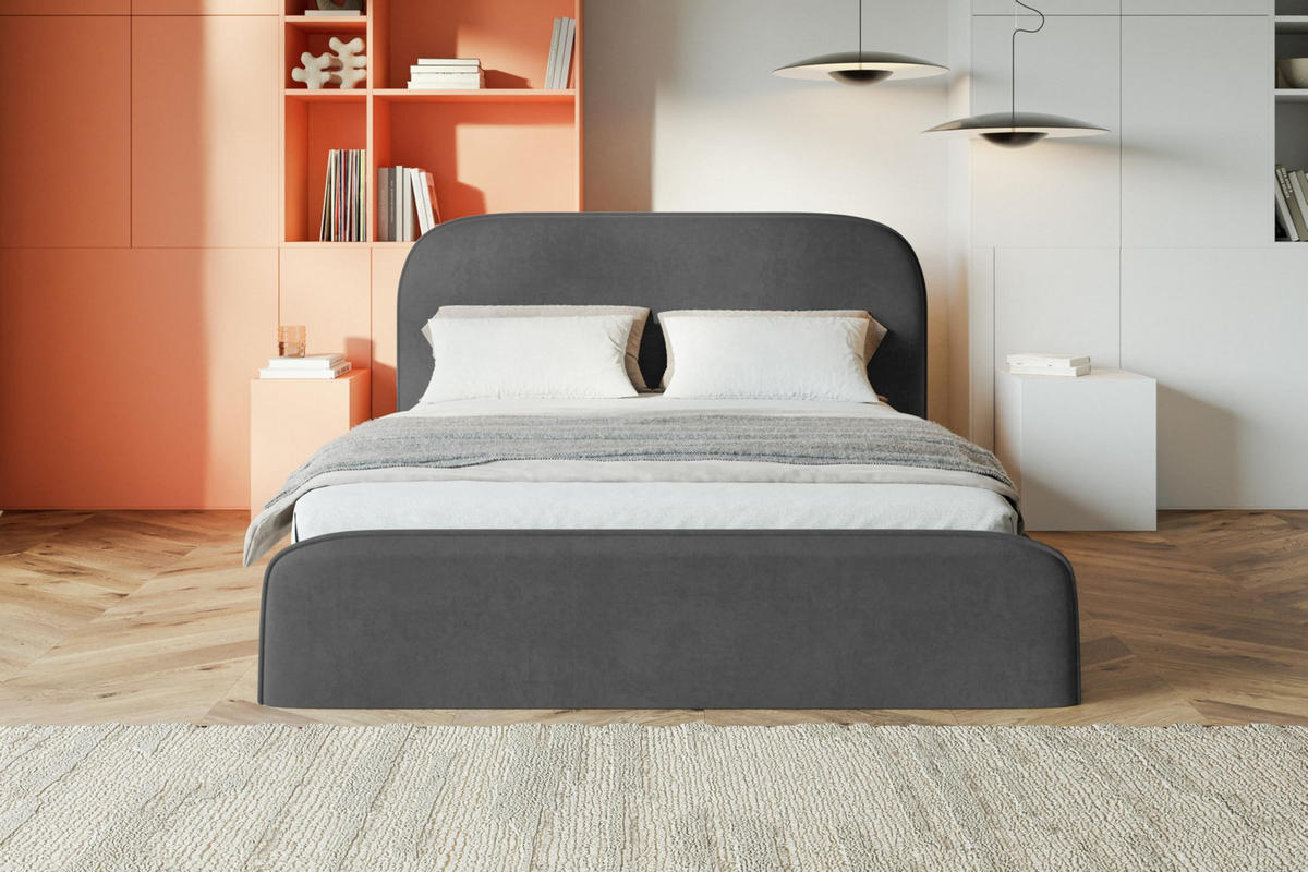 BETT 90x200 - Polsterbett mit Bettkasten und Metallrahmen - Modern Betten - Weicher Jasminstoff - Kollektion Vienna - Dunkelgrau - Dunkelgrau, Holz/Textil (90/200cm) - Alpi-Möbel