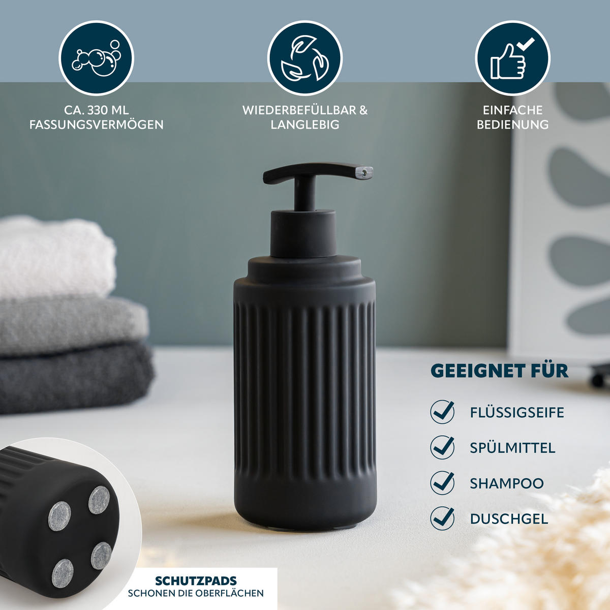 BAD-ACCESSOIRES-SET CASCINA, Soft-Touch, schwarz - Schwarz, Keramik (7/18/7cm) - eluno