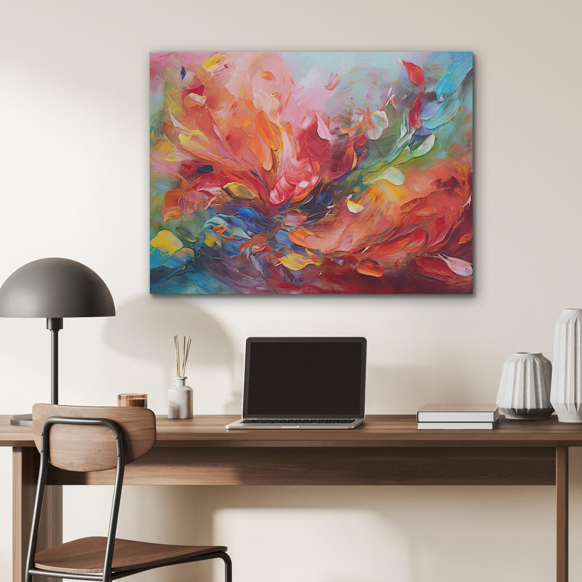 AKUSTIKBILD Ölgemälde - Kunst - Abstrakt - Farbenfroh Gemälde 80x60 cm - Altrosa, Textil (80/60/0.9cm) - MuchoWow