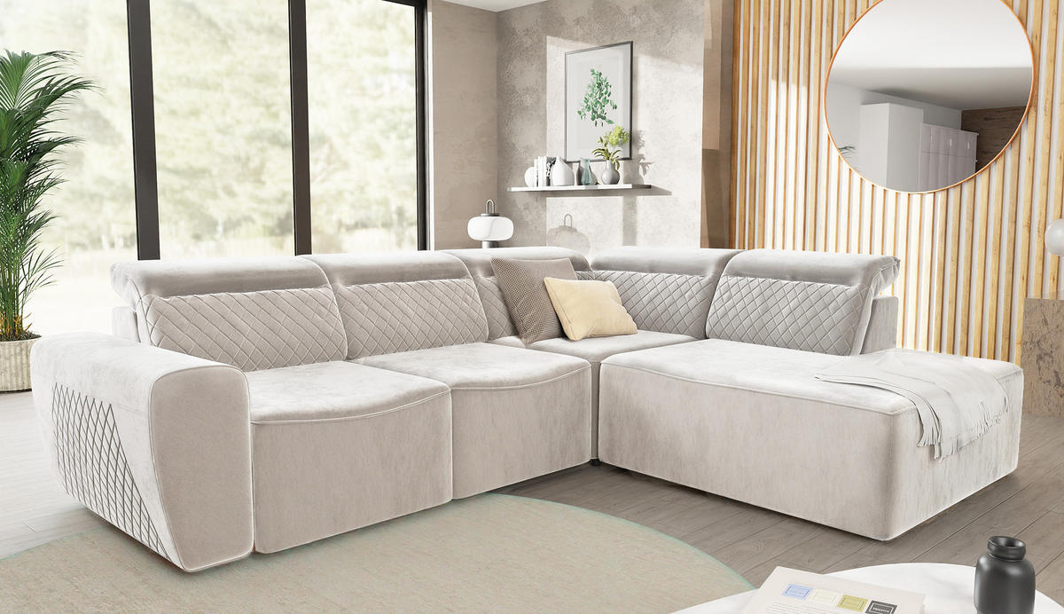 ECKSOFA Reid Beige Samt - Beige/Schwarz, Holz/Kunststoff (273/224cm) - S-Style Möbel