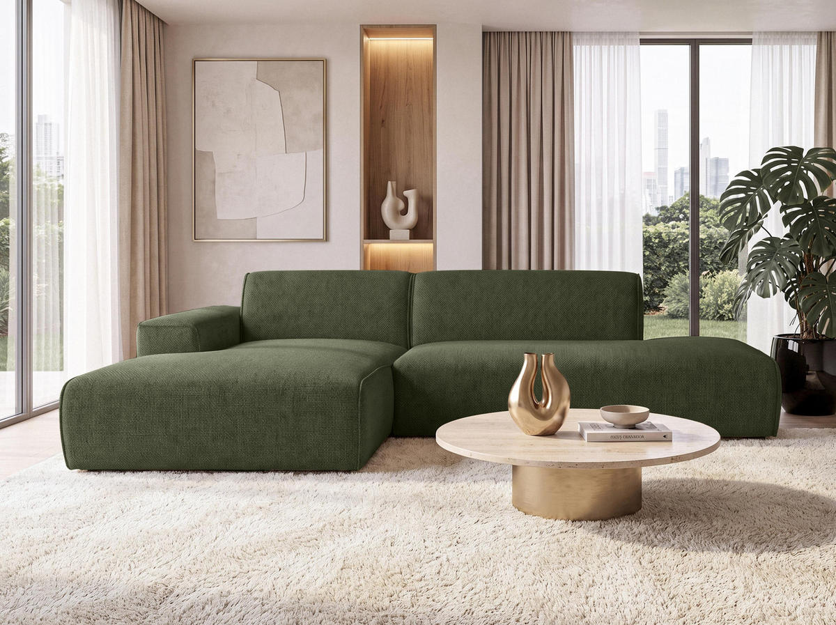 ECKSOFA L Form Didim Duo Grün 288/162/80 cm – stilvolle kleine Eckcouch Links - Schwarz/Grün, Kunststoff/Textil (288/162cm) - AX Living
