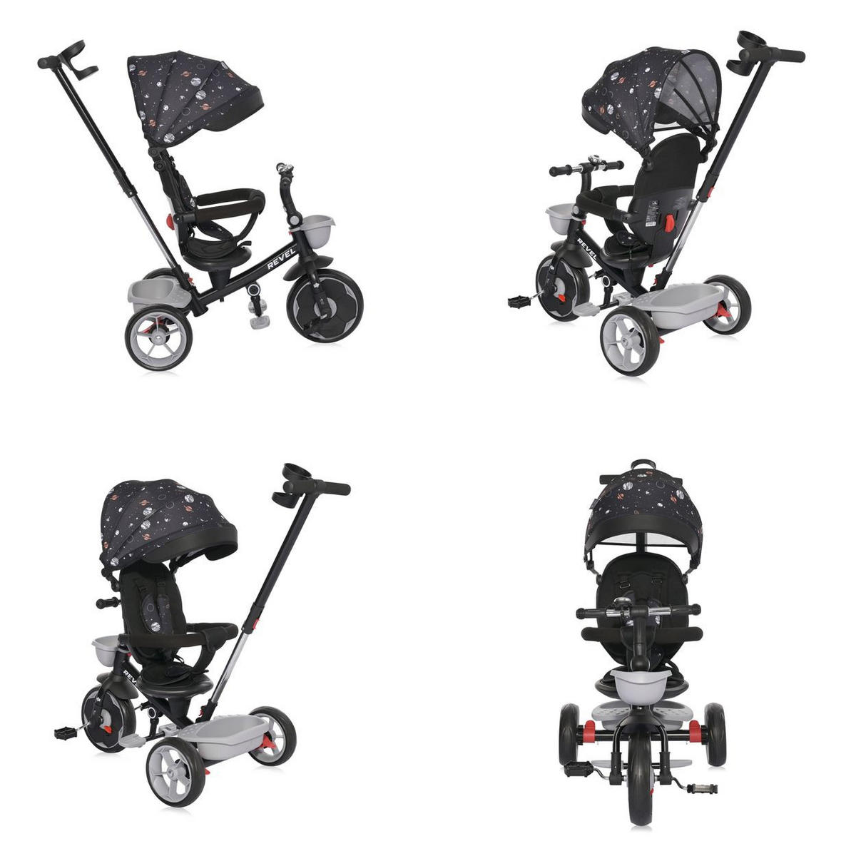 DREIRAD Revel 3 in 1 schwarz Freilauf Lenkstange Becherhalter Korb - Schwarz, Metall (55/54/78cm) - Lorelli