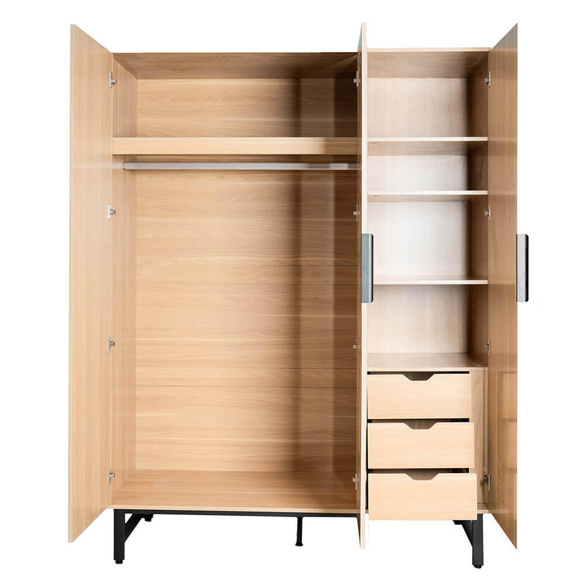 KLEIDERSCHRANK NYLA - Natur/Schwarz, 150 x 200 cm - Naturfarben, Holzwerkstoff (150/200/60cm) - Home Deluxe