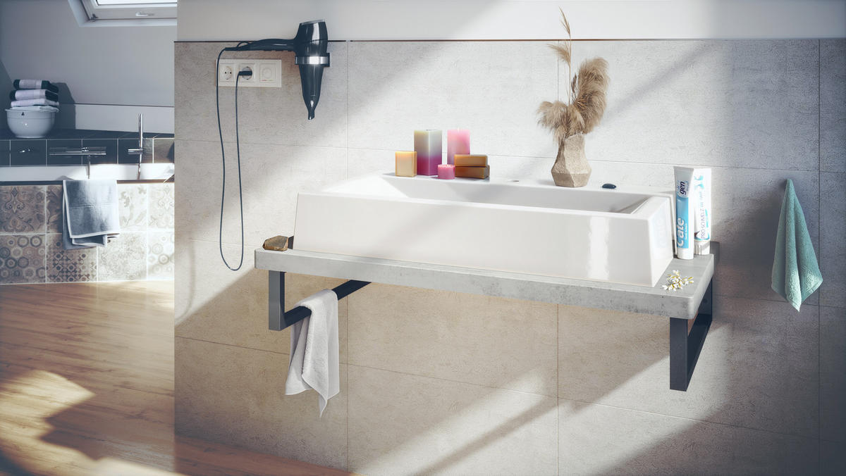 WASCHBECKENUNTERSCHRANK Nizza Beton Oxid Optik - Hellgrau, Holzwerkstoff (95/31.4/51cm) - Vladon
