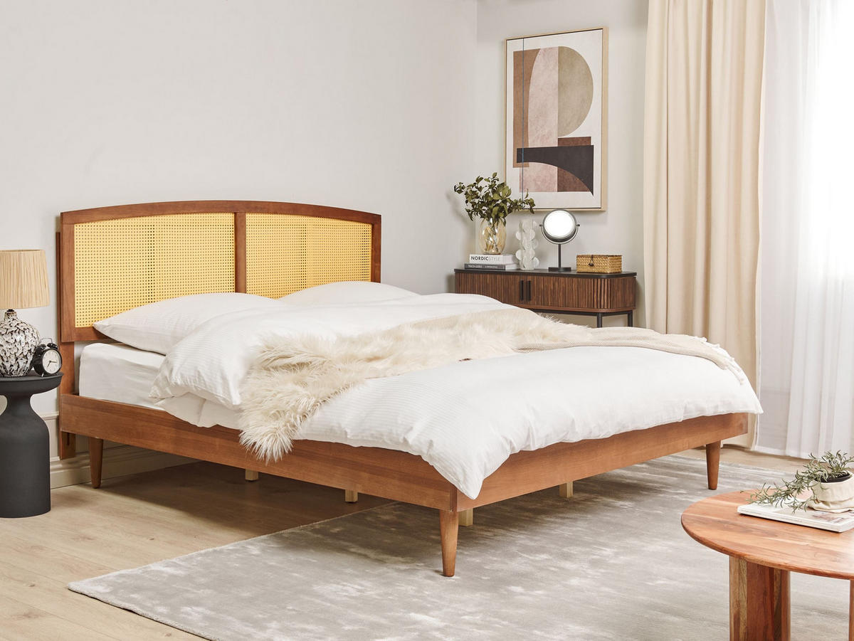 BETT mit Lattenrost 180/200 cm Gummibaumholz Braun Varzy - Braun, Holz (180/200cm) - Beliani