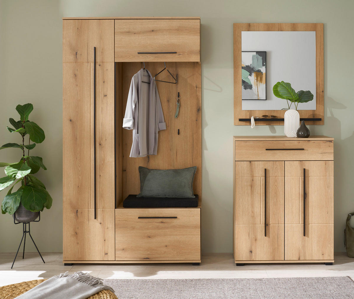 WANDSPIEGEL Evoke Eiche 79 x 89 cm, Garderobenspiegel mit Ablage - Eichefarben, Glas/Holzwerkstoff (79/89/10cm) - Furn.Design