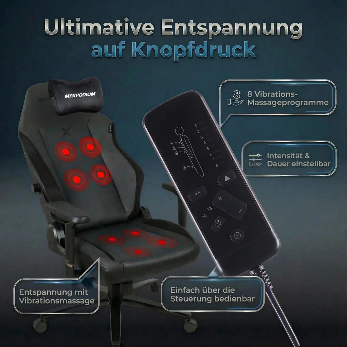 GAMING-BÜROSTUHL Heavy SMI Schwarz - Schwarz, Metall (55/137/49cm) - MaxPodium