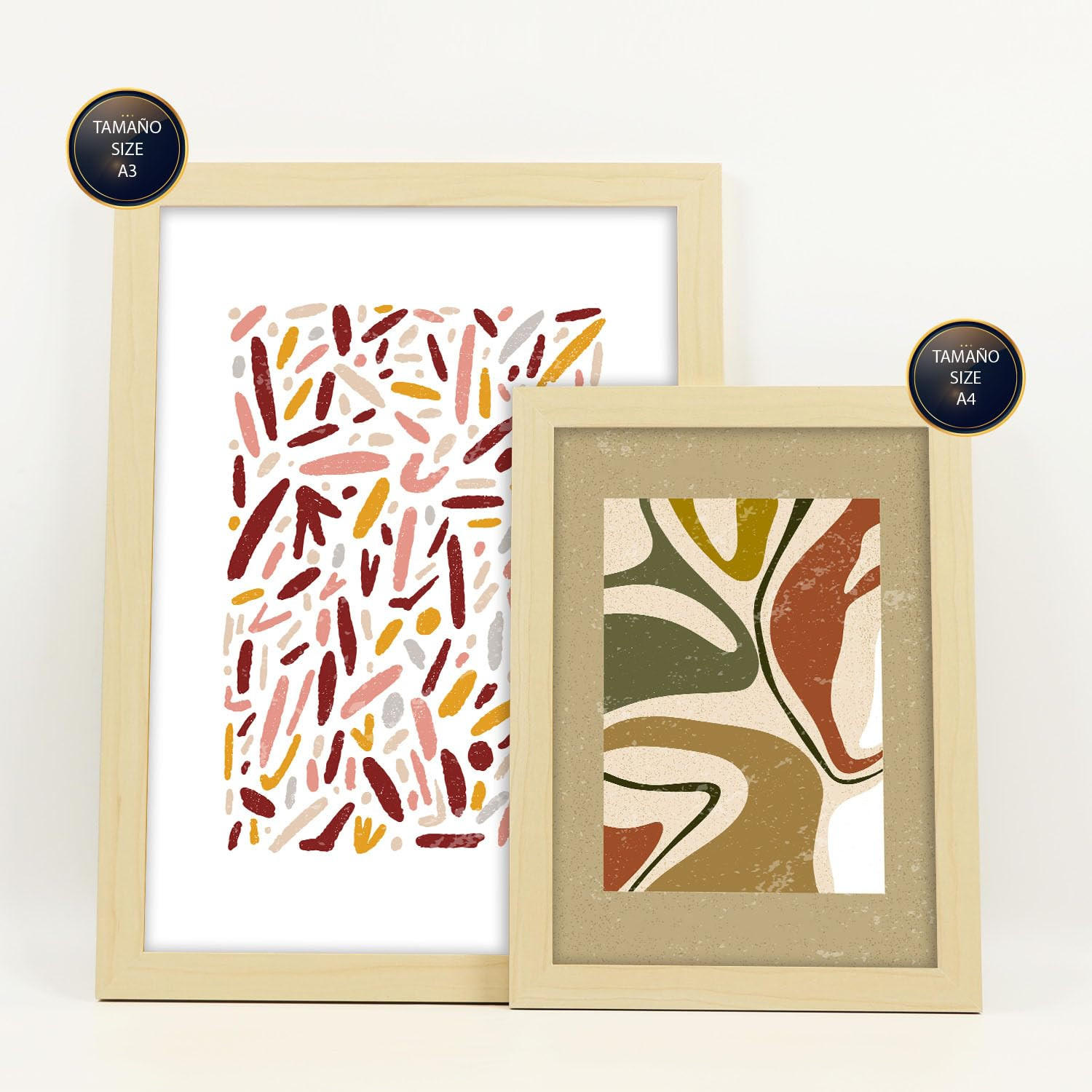 POSTER Set Mit 6 Drucken Von Muster 2 In Der Sammlung Von Ethnischenabzügen Dekorative Für Zuhause Wandkunstdruck A3 & A4 Rahmen Aus Hellem Holz - Beige, Papier (29/3cm) - Nacnic