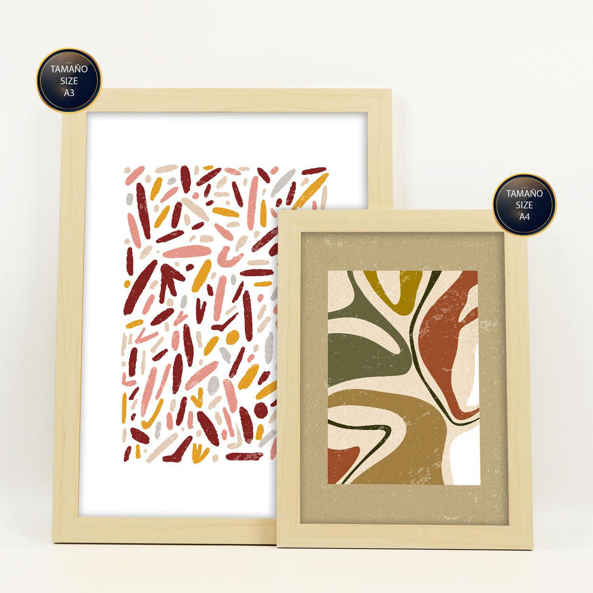 POSTER Set Mit 6 Drucken Von Muster 2 In Der Sammlung Von Ethnischenabzügen Dekorative Für Zuhause Wandkunstdruck A3 & A4 Rahmen Aus Hellem Holz - Beige, Papier (29/3cm) - Nacnic