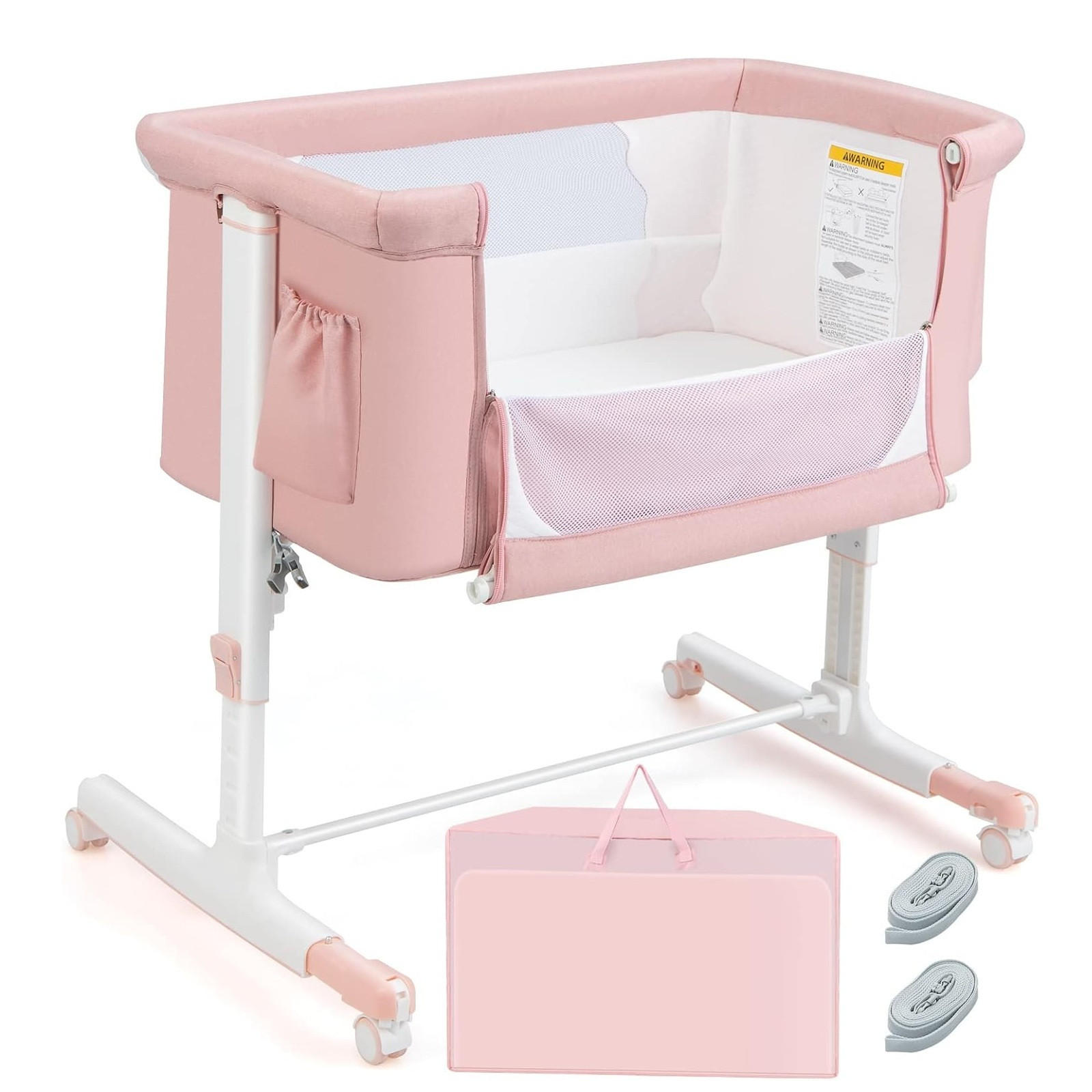 BABYWIEGE mit Wiege rosa - Pink, Textil - COSTWAY