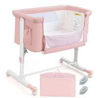 BABYWIEGE mit Wiege rosa - Pink, Textil - COSTWAY