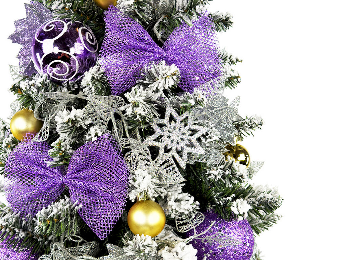 WEIHNACHTSBAUM künstlicher 60 cm mit LED-Beleuchtung, VIOLETTHARMONIE, mit 28 Weihnachtsbaumschmuck, Pflanztopf mit Jutesack - Silberfarben/Lila, Kunststoff/Stein (40/60cm) - LAALU