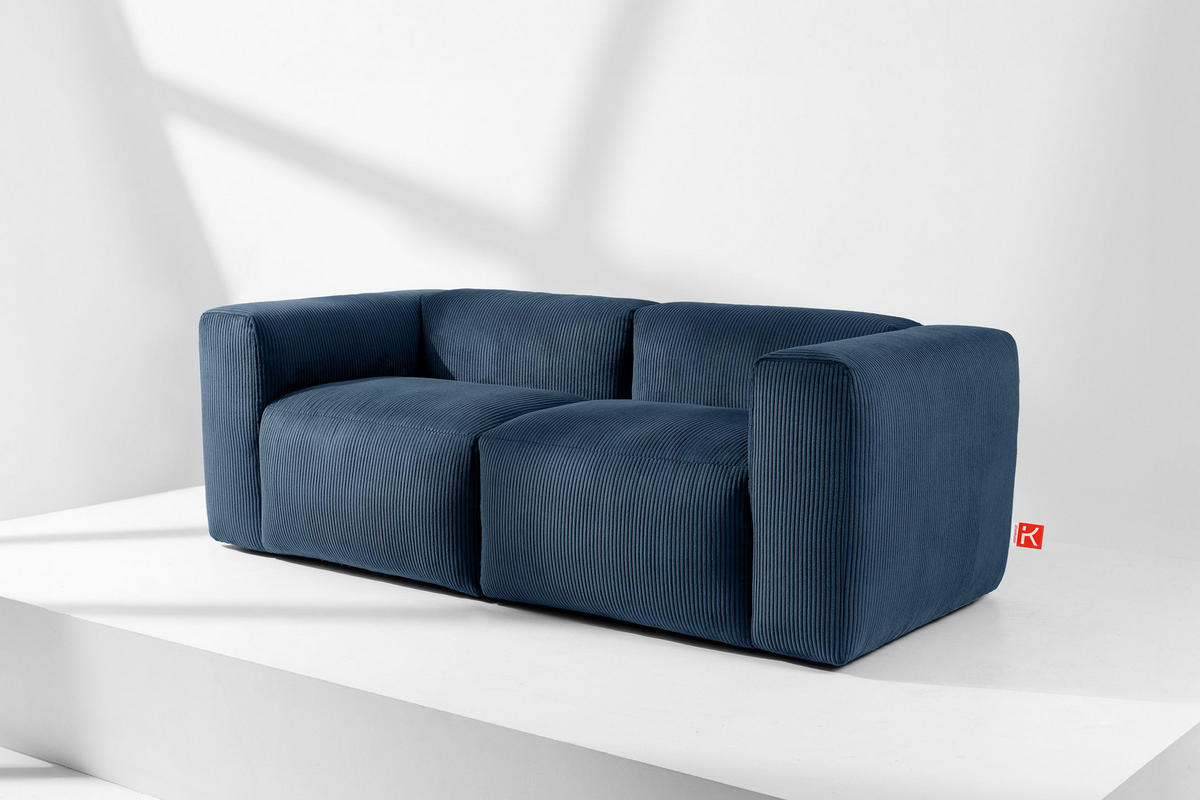 2-SITZER-MODULSOFA BUFFO mit extrem weicher und bequemer Sitzfläche, Kordstoff, marineblau - Blau/Grün, Textil (210/73/96cm) - KONSIMO®