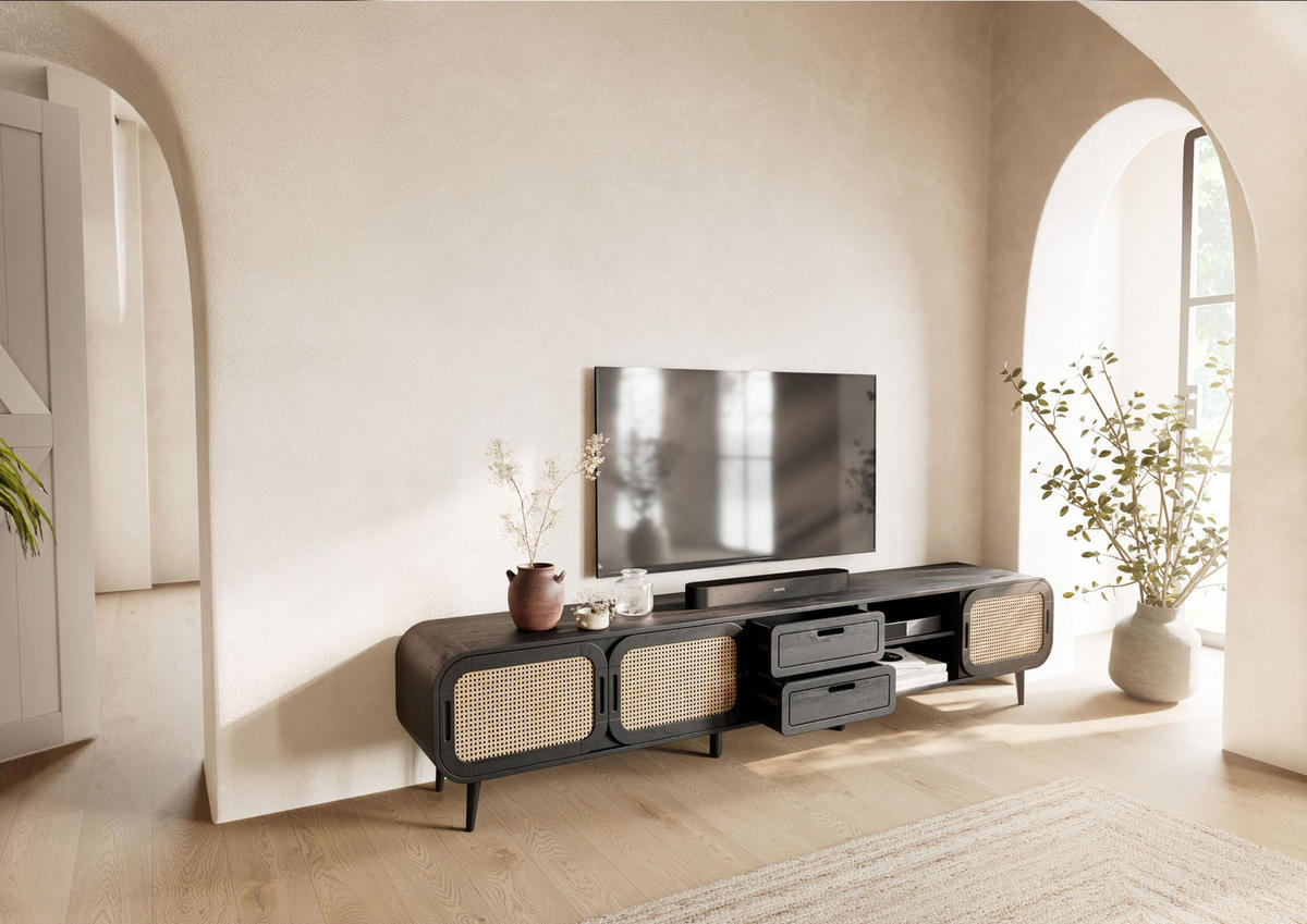 TV-BOARD Mango 240x40x50 dunkelgrau lackiert VALENCIA #225 - Grau, Holz (240/50/40cm) - Massivmoebel24