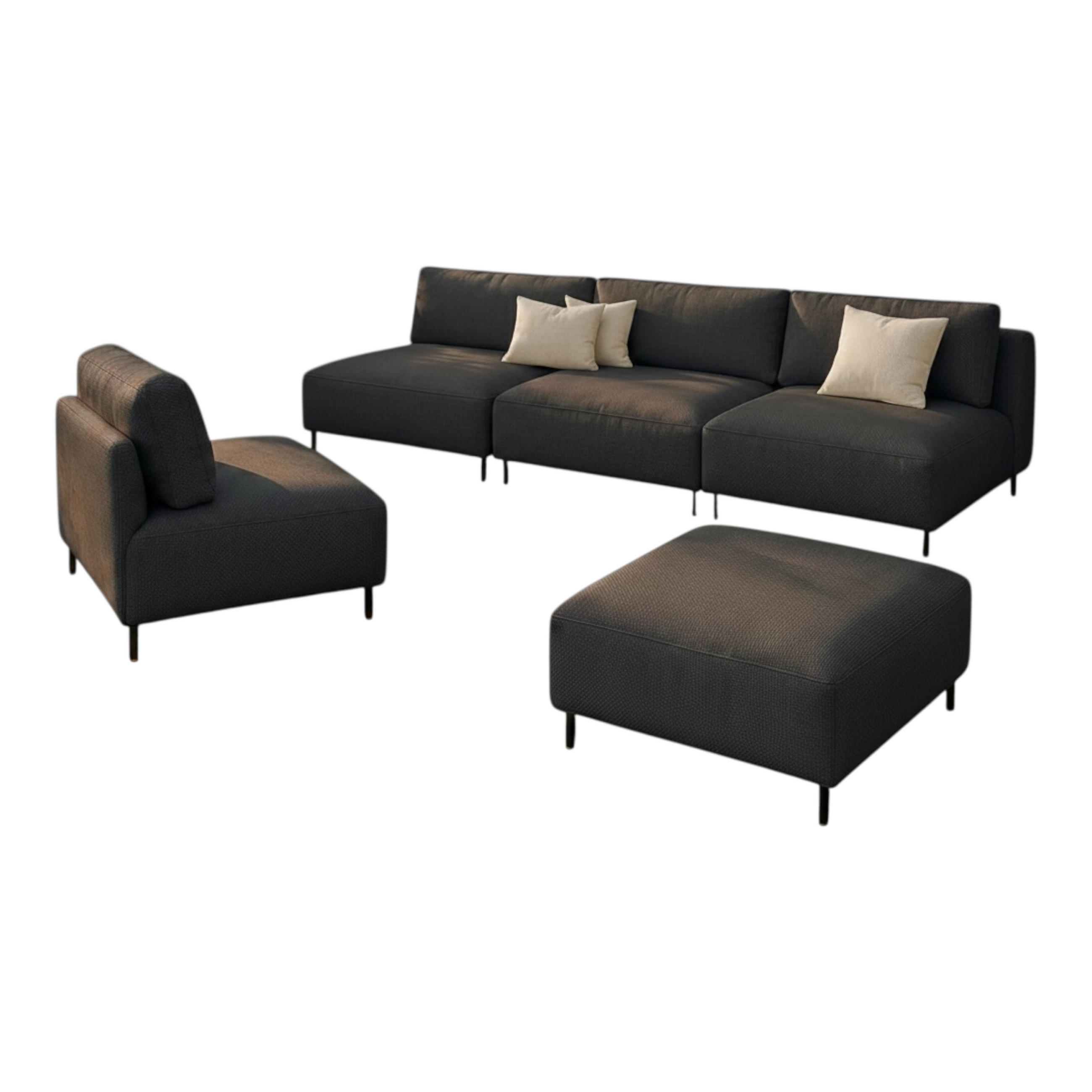 GARTEN Lounge Set SUN – Outdoor Möbel Set mit Sofa, Sessel und Hocker, UV-beständig und wasserabweisend - Dunkelgrau, Textil - A&J MöbelLand