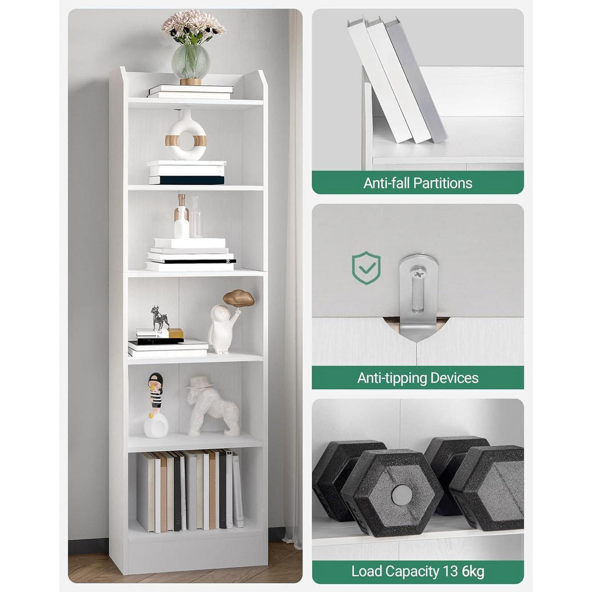 BÜCHERREGAL Standregal Weiß 24 x 48 x 169,5 cm - Weiß, Holzwerkstoff (48/169.5/24cm)