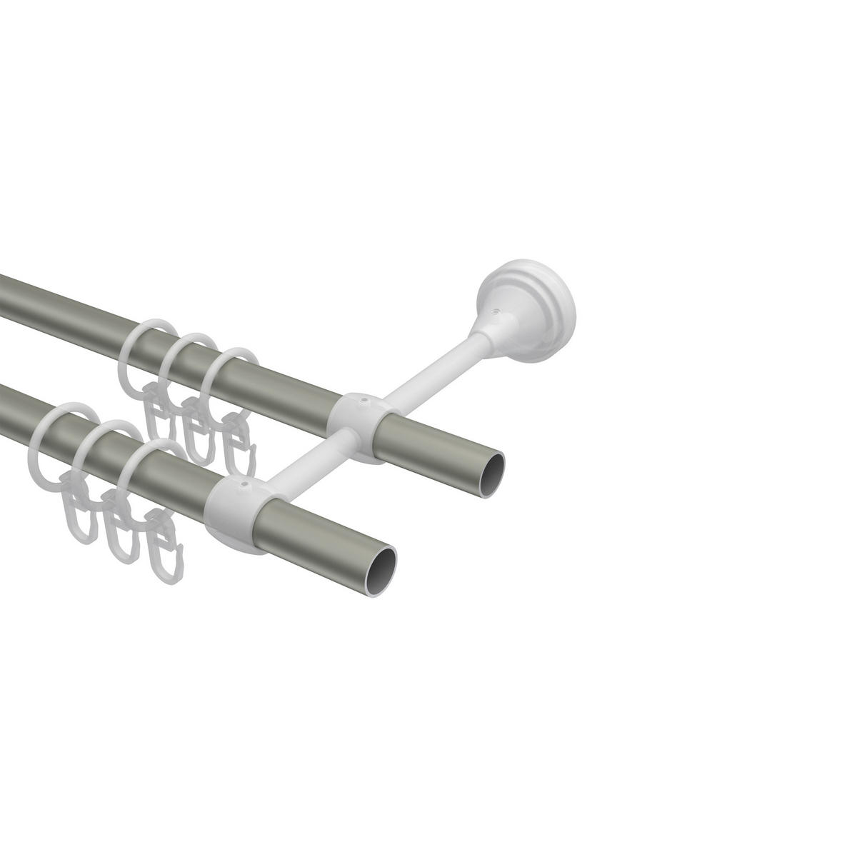 GARDINENSTANGEN-SET Primus Alessia 180 cm, 2-läufig, 16 mm Ø Chrom matt - Chromfarben/Nickelfarben, Metall (180cm) - INTERDECO
