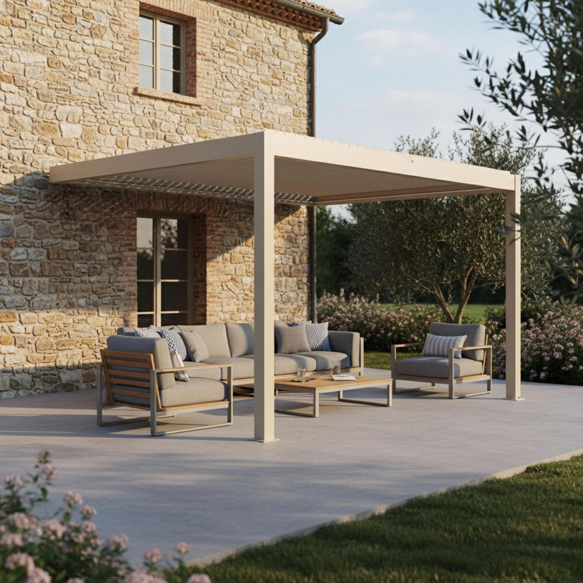 PERGOLA 3x4 m, Cremefarbe - Beige, Metall (275/257/397cm) - Oviala